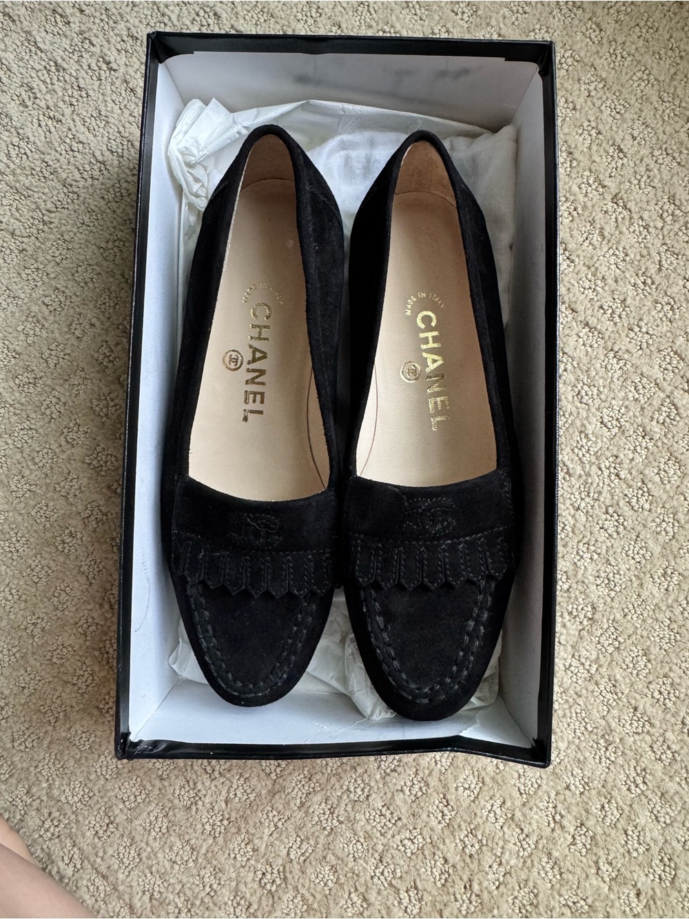 CHANEL Black Suede Penny Loafers - Picture 6 of 6